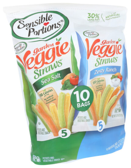 Sensible Portions, Veggie Straws Sea Salt And Zesty Ranch, 10 Bags, Case Of 6, 7.5 Oz