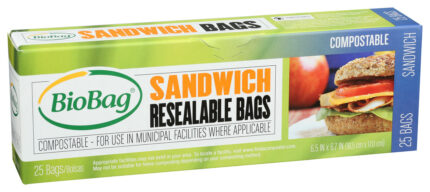Biobag Sandwich Bags,Reseal,Comp 25 Ct