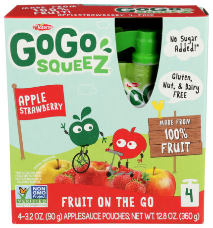 Gogo Squeez, Applesauce Fruit On The Go, Apple Strawberry, Case Of 12, 12.8 Oz