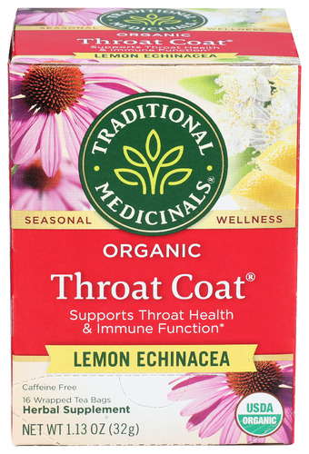 Traditional Medicinals Tea Throat Coat Lemon 16 Bg