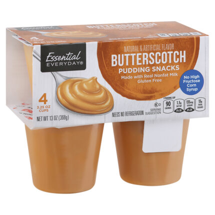 Essential Everyday, Butterscotch Pudding Snacks 4 Cups, Case Of 12, 13 Oz