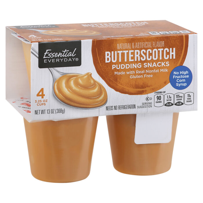 Essential Everyday, Butterscotch Pudding Snacks 4 Cups, Case Of 12, 13 Oz - Image 1