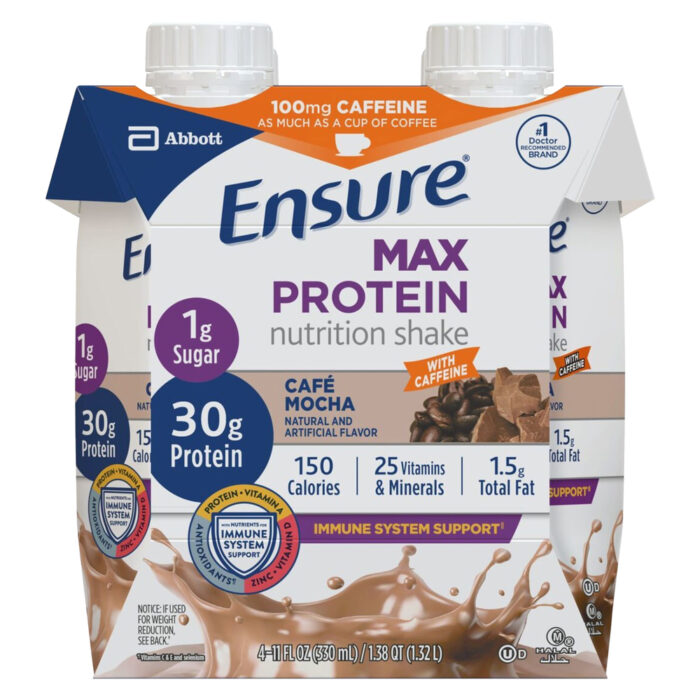 Ensure, Max Protein Nutrition Shake With Caffeine Caf Mocha 4/11 Fl Oz, Case Of 3, 44 Fl Oz - Image 1