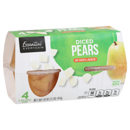 Essential Everyday, Pears Diced In 100% Juice 4 - 4Oz Cups, Case Of 6, 16 Oz