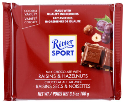 Ritter Sport Choc Bar Mlk Rsn & Hzlnut 3.50 Oz