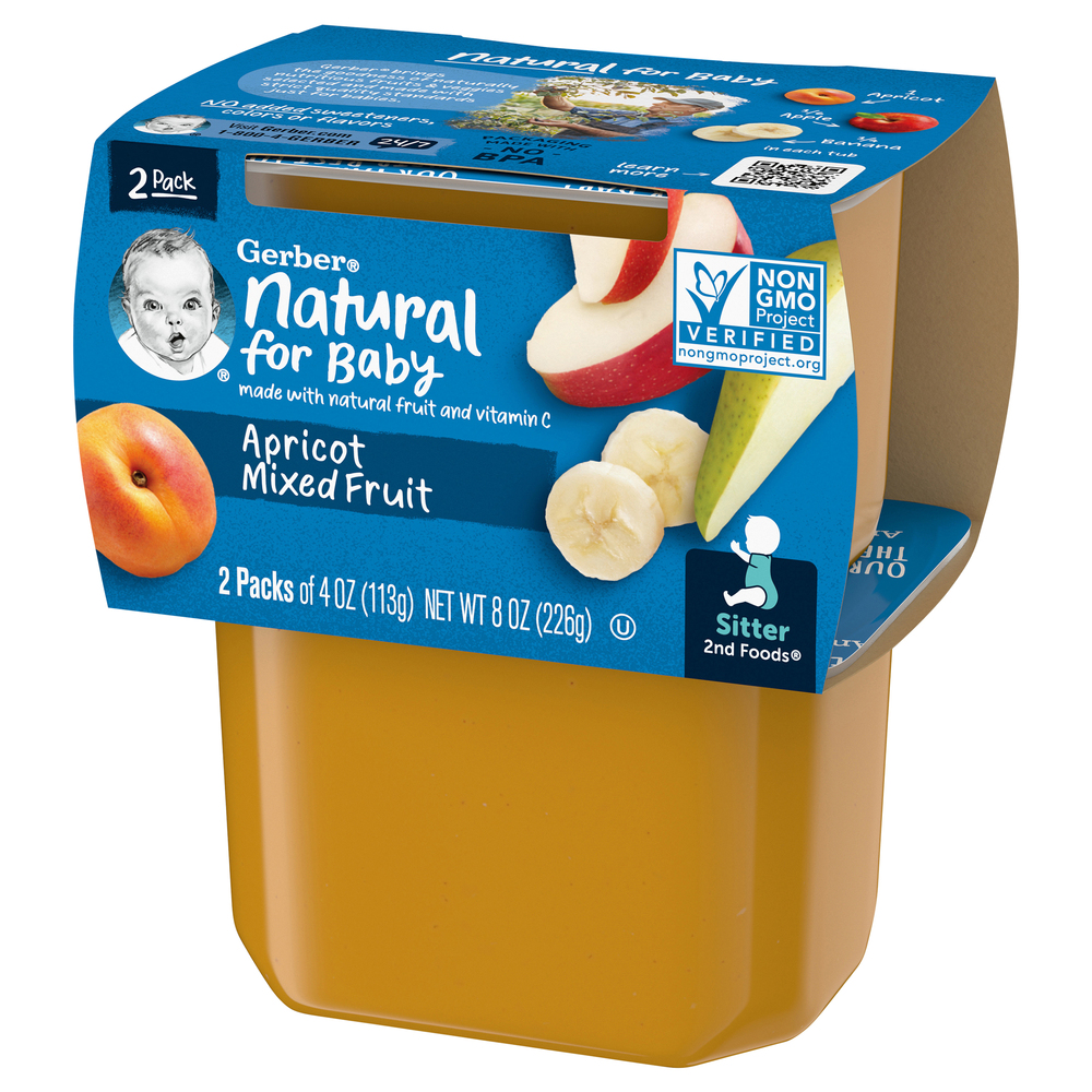 06198bb26d80416584a56484cb92a6b13Fsize3D1000_Syndigo.jpg Gerber, Products Company Natural For Baby W3 2Nd Foods Apricot Mixed Fruit, Case Of 8, 8 Oz - Image 1