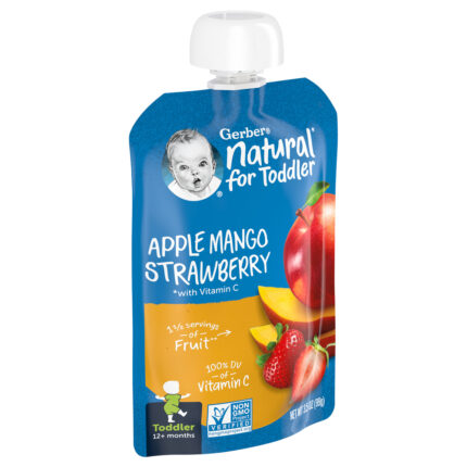 Gerber, Natural For Toddler Baby Food Apple Mango Strawberry, Case Of 12, 3.5 Oz