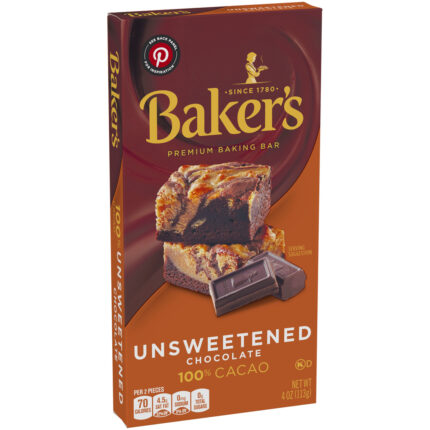 Baker'S, Unsweetened 100% Cacao Baking Chocolate Bar Box, Case Of 12, 4 Oz