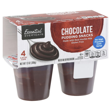 Essential Everyday, Chocolate Pudding Snacks 4 Cups, Case Of 12, 13 Oz