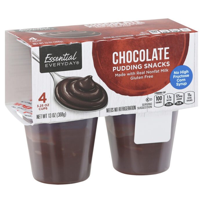 Essential Everyday, Chocolate Pudding Snacks 4 Cups, Case Of 12, 13 Oz - Image 1