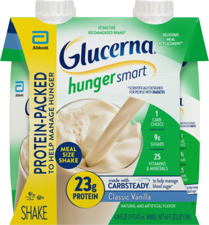 Glucerna, Hunger Smart Meal Size Shake Classic Vanilla 4/16 Fl Oz, Case Of 3, 64 Fl Oz