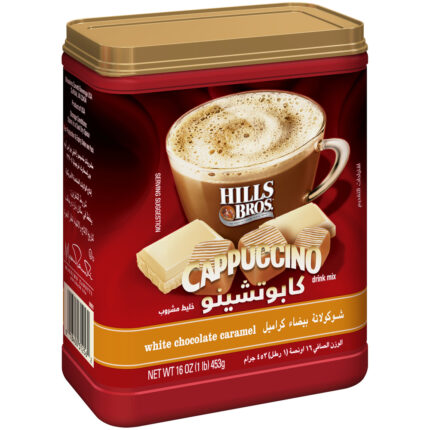 Hills Bros, White Chocolate Caramel Cappuccino Drink Mix Canister, Case Of 6, 16 Oz