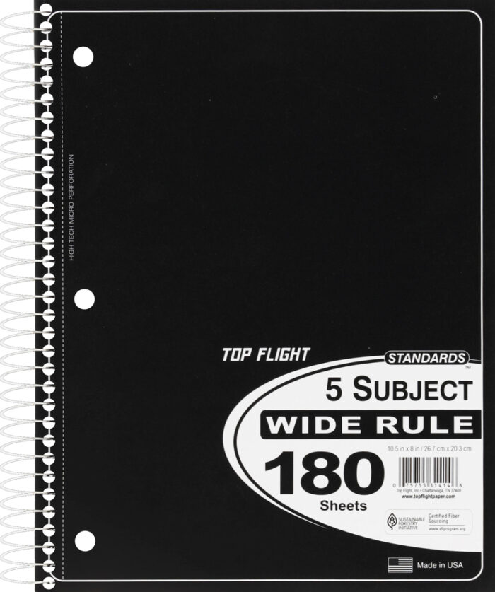 Top Flight, 5 Subject Notebook, Wide Rule, Case Of 12, 1 Ct - Image 1