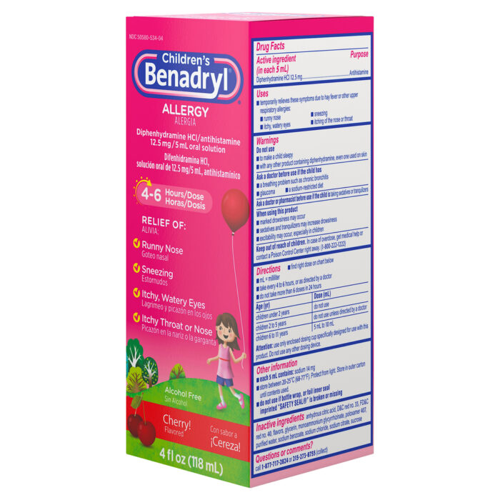 Benadryl, Cherry Flavored Allergy, Case Of 3, 4 Fl Oz - Image 1