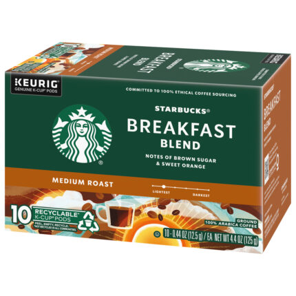 Starbucks, K Cup Pods Medium Roast Ground Breakfast Blend Coffee 10 Pods, Case Of 6, 4.4 Oz