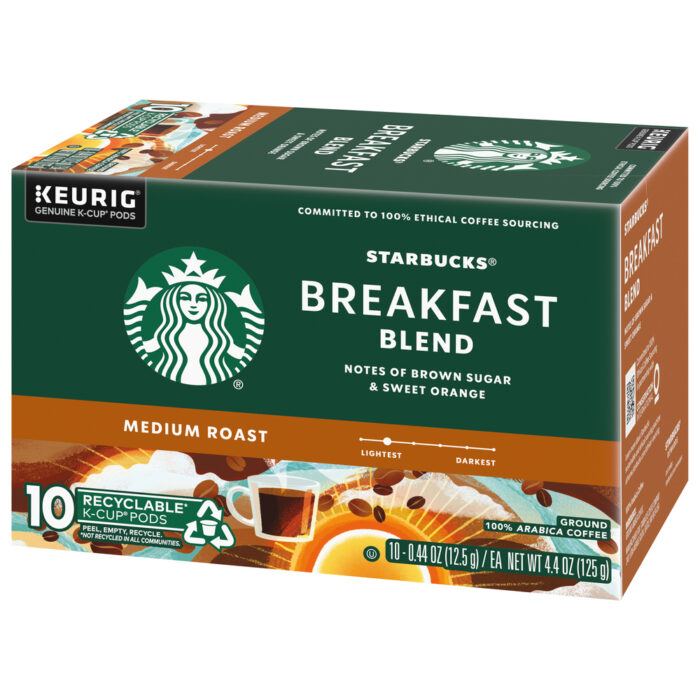 Starbucks, K Cup Pods Medium Roast Ground Breakfast Blend Coffee 10 Pods, Case Of 6, 4.4 Oz - Image 1