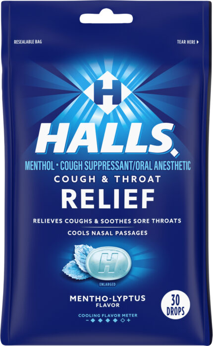 Halls, Cough & Throat Relief Drops Mentho Lyptus Flavor, Case Of 12, 30 Ct