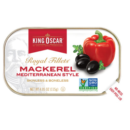 King Oscar, Royal Fillet Skinless/Boneless Mackerel Mediterranean Style, Case Of 12, 4.05 Oz