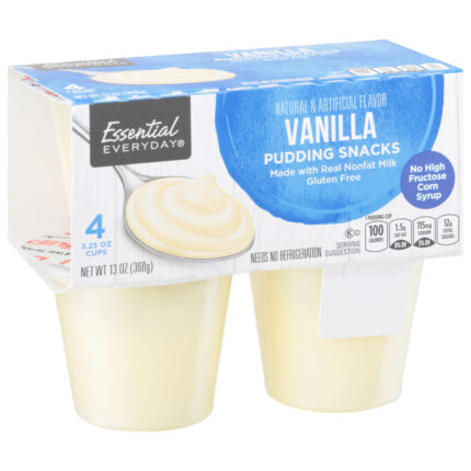 Essential Everyday, Vanilla Pudding Snacks 4 Cups, Case Of 12, 13 Oz
