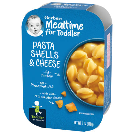 Gerber, Mealtime For Toddler Pasta Shells And Cheese Toddler Food Tray, Case Of 6, 6 Oz