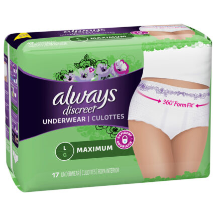 Always, Discreet Underwear Maximum Absorbency Large, Case Of 3, 17 Ct