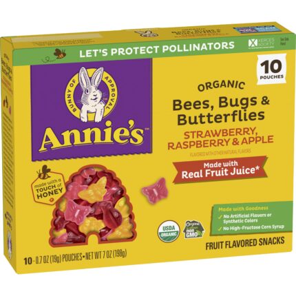 Annie'S Homegrown, Organic Bees Bugs Butterflies Strawberry Raspberry And Apple Fruit Flavored Snacks, Case Of 8, 7 Oz