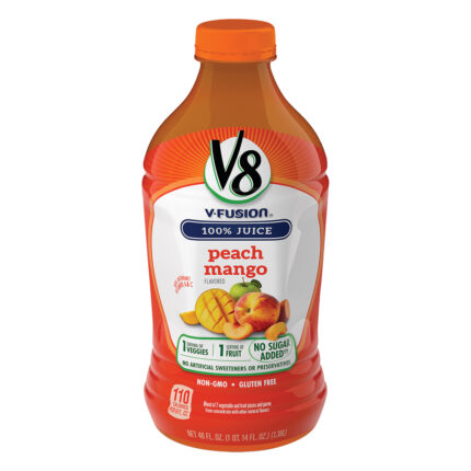 V8, Fusion Peach Mango Flavored 100% Juice, Case Of 6, 46 Fl Oz