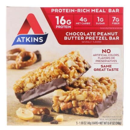 Atkins, Protein Rich Meal Bars Chocolate Peanut Butter Pretzel 5/2.12 Oz, Case Of 6, 8.47 Oz