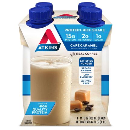Atkins, Protein Rich Shake Cafe Caramel Made With Real Coffee 4/11 Fl Oz, Case Of 3, 44 Fl Oz