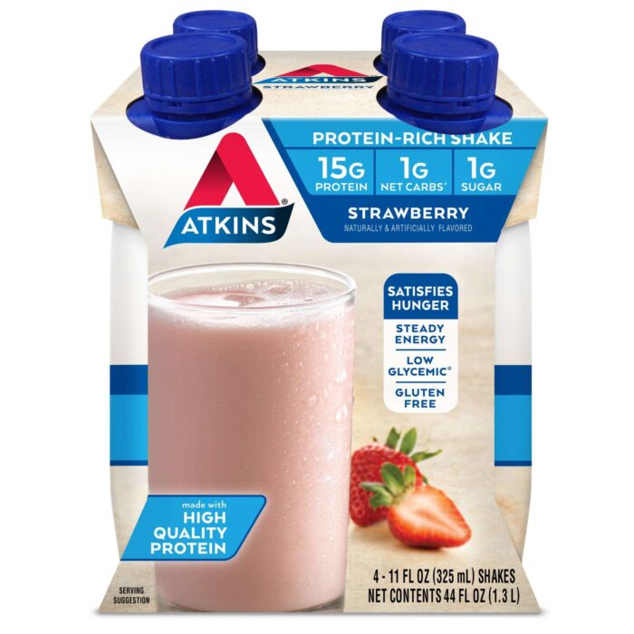 Atkins, Protein Rich Shake Strawberry 4/11 Fl Oz, Case Of 3, 44 Fl Oz - Image 1