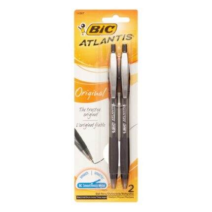 Bic, Atlantis Original Retractable Ballpoint Pen Medium Point Black, Case Of 6, 2 Ct