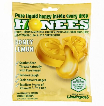 Honees, Cough Drops Honey Lemon Lemon Menthol 20 Cough Drops, Case Of 12, 20 Ct