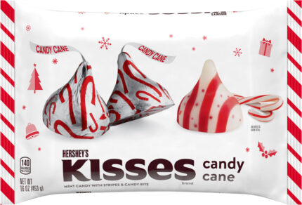 Hershey'S, Kisses Candy Cane Mint With Stripes & Candy Bits, Case Of 24, 16 Oz