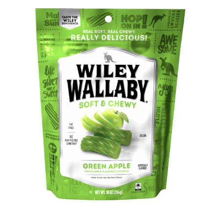 Wiley Wallaby, Australian Style Gourmet Green Apple Licorice, Case Of 10, 10 Oz