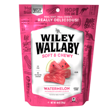 Wiley Wallaby, Gourmet Soft And Chewy Watermelon Licorice, Case Of 10, 10 Oz