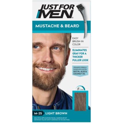 Just For Men, Brush In Color Kit Mustache & Beard M25 Light Brown, Case Of 3, 1 Ct