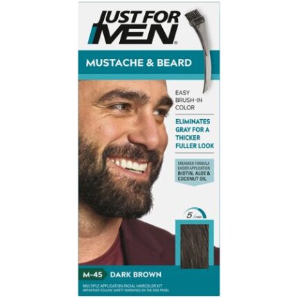 Just For Men, Brush In Color Kit Mustache & Beard M45 Dark Brown, Case Of 3, 1 Oz