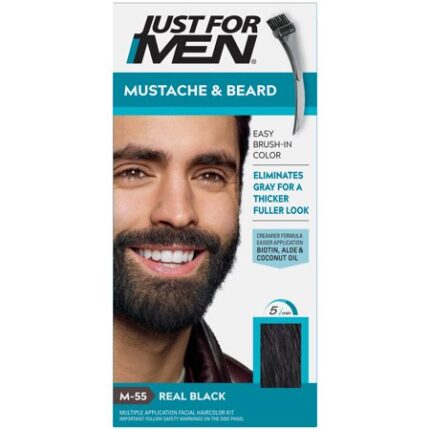 Just For Men, Brush In Color Kit Mustache & Beard M55 Real Black, Case Of 3, 1 Ct