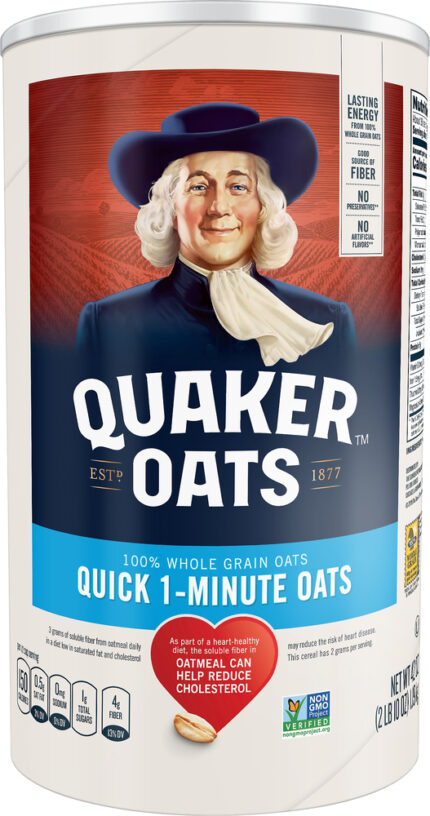 Quaker, Quick 1 Minute 100% Whole Grain Oats, Case Of 12, 42 Oz