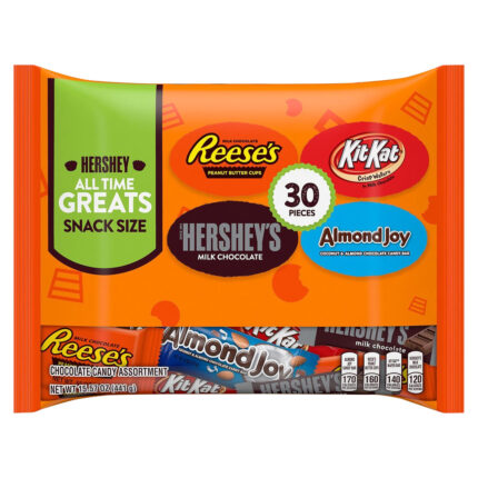 Hershey'S, All-Time Greats Chocolate Assortment Snack Size Candy Halloween Bag 30 Pieces, Case Of 12, 15.57 Oz