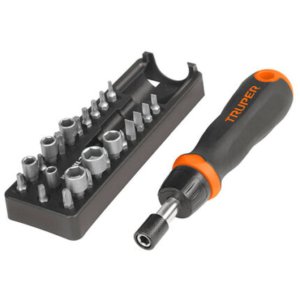 Ratcheting Screwdriver, 17-Bit And 7-Socket Set