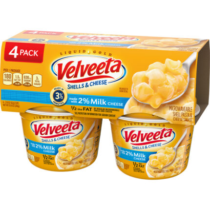 Velveeta, Shells And Cheese Made With 2% Milk Cheese Cups Package 4 Pack, Case Of 6, 8.76 Oz
