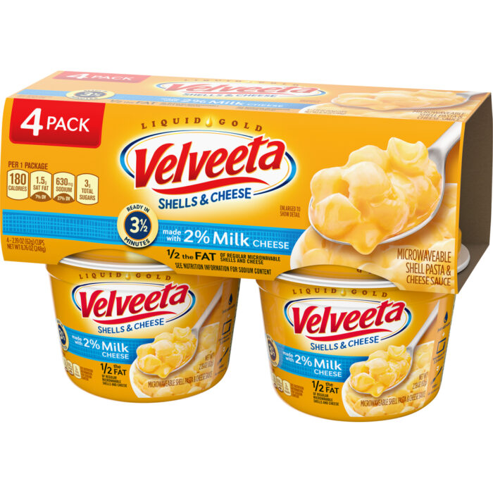 Velveeta, Shells And Cheese Made With 2% Milk Cheese Cups Package 4 Pack, Case Of 6, 8.76 Oz - Image 1