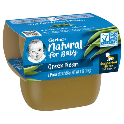 Gerber, 1St Foods Natural For Baby Green Bean Baby Food 2 Tubs, Case Of 8, 4 Oz