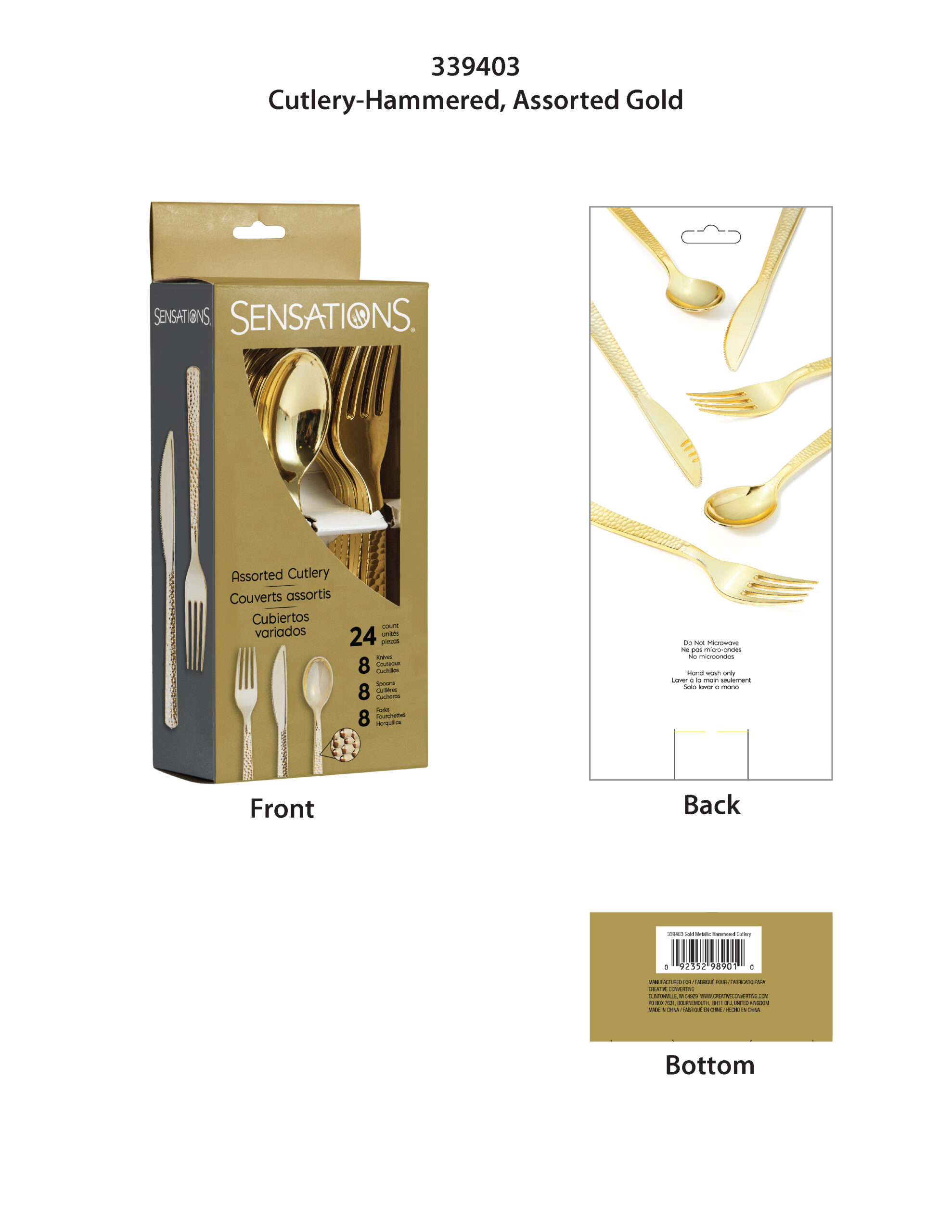 1WS1087504_1WorldSync_F.jpg Sensations, Assorted Plastic Cutlery Metallic Gold, Case Of 12, 24 Ct - Image 1