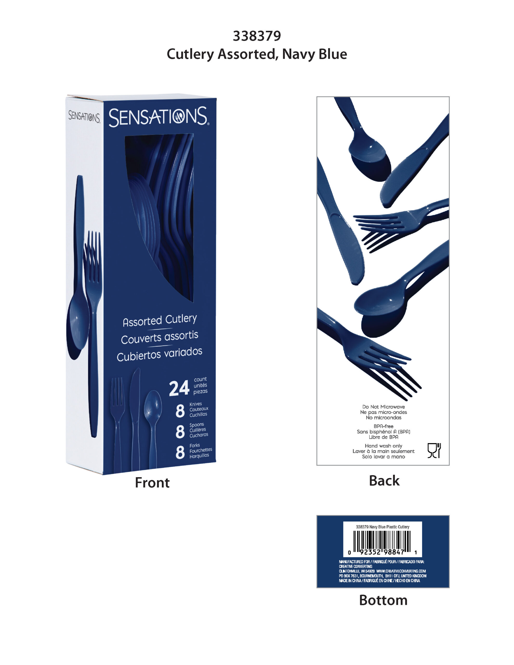 1WS1087605_1WorldSync_F.jpg Sensations, Navy Blue Boxed Assorted Plastic Cutlery, Case Of 12, 24 Ct - Image 1