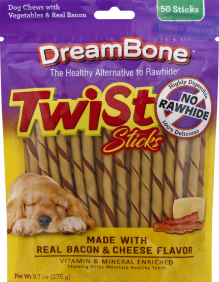 Dreambone, Twist Sticks Dog Chews, Bacon And Cheese, No Rawhide, Case Of 3, 50 Ct
