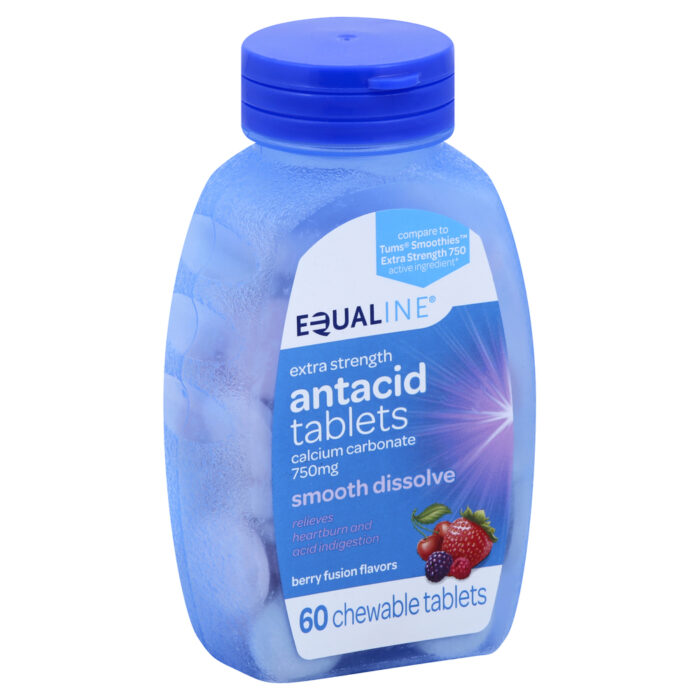 Equaline, Extra Strength Chewable Antacid Tablets Smooth Dissolve Berry Fusion Flavors, Case Of 6, 60 Ct - Image 1