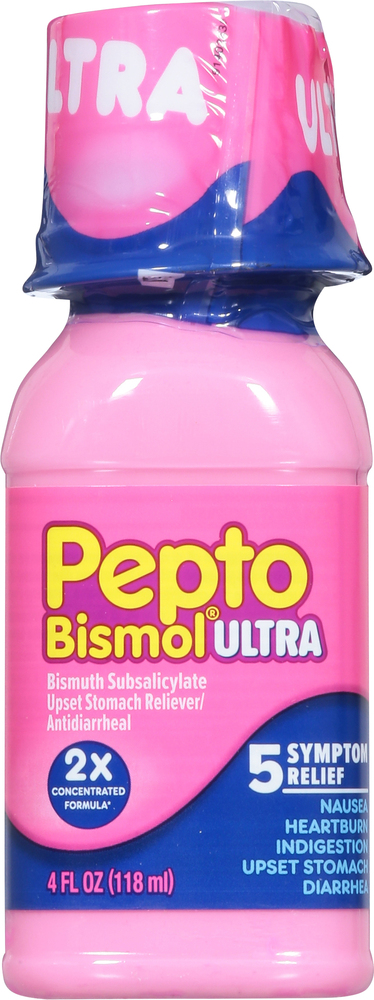 Pepto Bismol, Ultra Upset Stomach Reliever/Antidiarrheal, Case Of 12, 4 Fl Oz