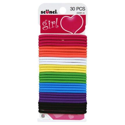 Scunci, Girl Multi-Color Large Hair Elastics, Case Of 3, 30 Ct